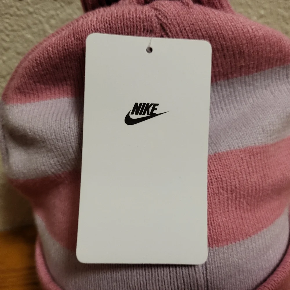 NWT Nike Pink Striped Knit Beanie and Gloves
